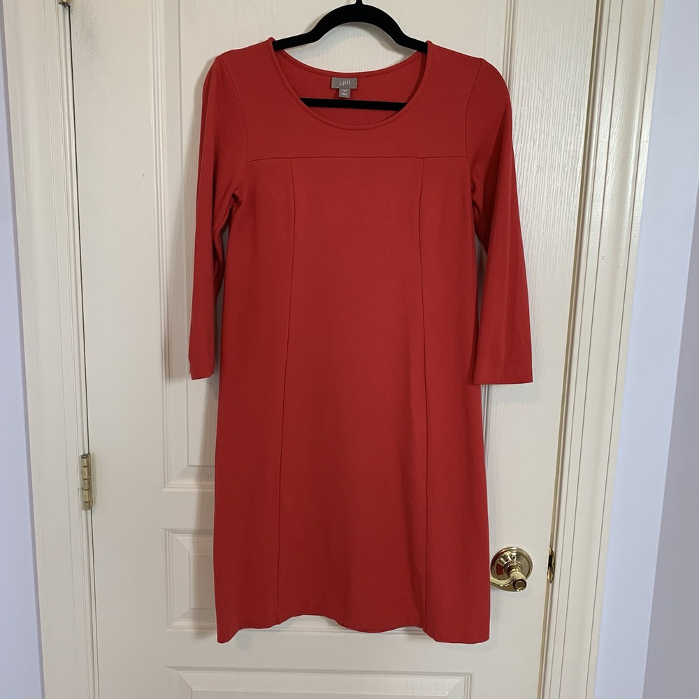 J. Jill Ponte Knit Sheath Dress XS Red 3/4 Sleeve Scoop Neck Casual Womens